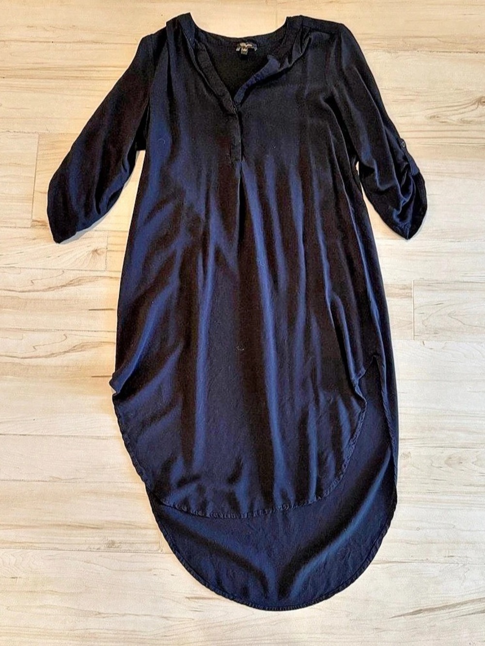 Cupio Black 100% Viscose Tunic Dress Size L Long Sleeve V-Neck